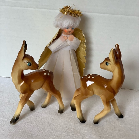 Source Unknown Other - VINTAGE CHRISTMAS DECOR| 2 HTF plastic Deer and an Angel